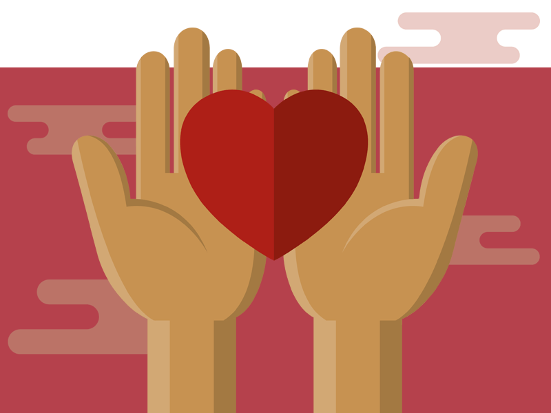 Character hands holding a heart