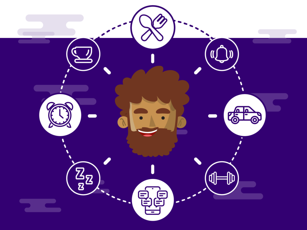 Image of characters face surrounded by symbols